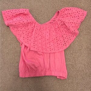 Pink Eyelet Off-Shoulder Top